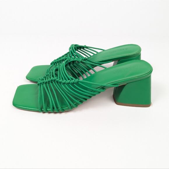 Open Edit Vibrant Green Clover Strappy Square Toe Block Heel Sandals Size 8.5 - Picture 5 of 11